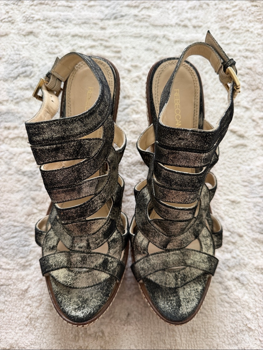 Rebecca Minkoff Metallic Black Strappy Platform Sandals